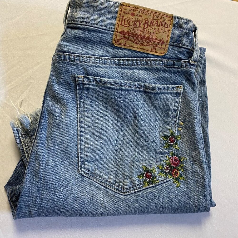 LUCKY BRAND DISTRESSED‎ FLORAL EMBROIDERED SKINNY JEANS 6/28 - Picture 8 of 8